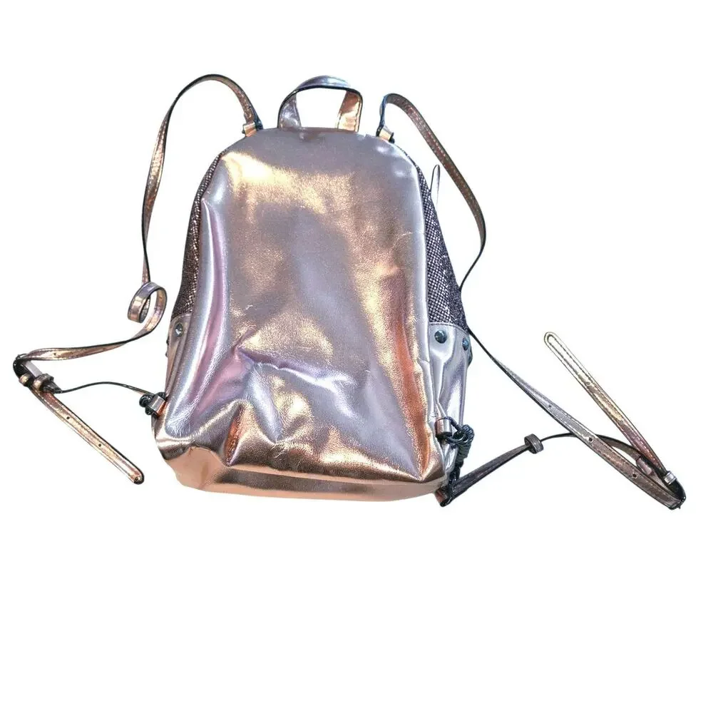 Victoria's Secret Metallic Bling Chain Mini Backpack Sexy Rose Gold Stud Bag